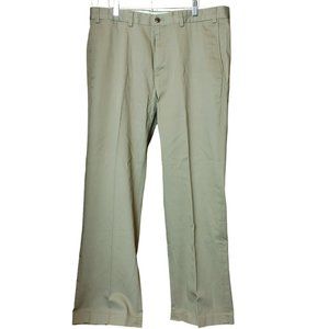 EDDIE BAUER Mens 38 x 32 Khaki Front Pleated Casual Trouser Pants